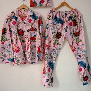 Women Pajamas, Floral Printed Pjs, Comfortable Nightwear Dress, Cotton Pajama Set, Soft Sleepwear, Bridesmaid Pajamas, Mother&#39;s Day Gifts