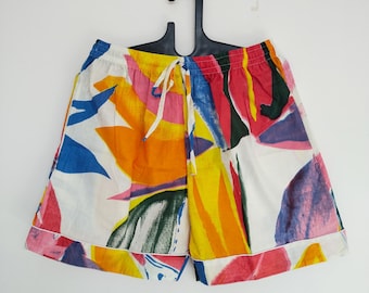 Abstract Print Cotton Shorts for Women: Boho Summer Casual Lounge Shorts