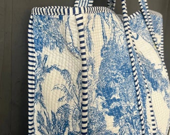 Safari Print Baumwolle gesteppte Einkaufstasche: Indische handgemachte Frauen Einkaufstasche, Strandtaschen