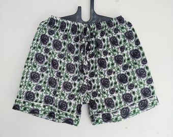Block Print Breathable Summer Shorts: Relaxed Fit Elastic Waist Shorts, Organic Cotton Short