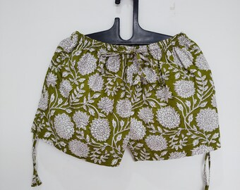 Boho Cotton Shorts For Women, Hand Block Print Jaipur Summer Beach Shorts