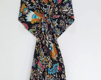 Boho Cotton Kaftan Dress, Handmade Beach Cover-Up, Plus size Summer Maxi dress