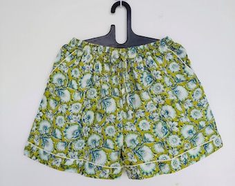 Block Print Lounge Shorts: Boho Cotton Summer Shorts, Floral Lightweight Beach Fashion Short