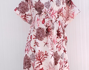 Vestido caftan de algodão, saída de praia boho, caftan feminino solto, vestido leve de verão, roupa de resort