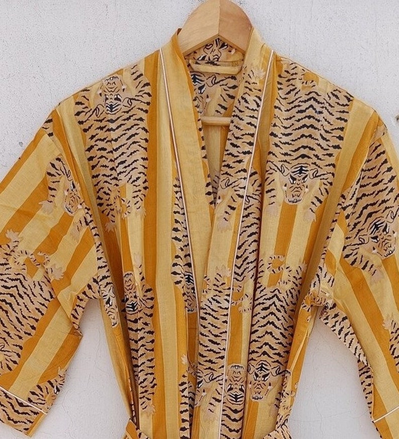 Tiger Print Kimono, Cotton Kimono, Japanese Kimono, Women Long Kimono ...