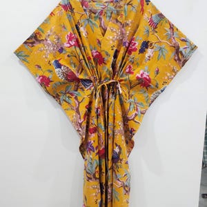 Floral Cotton Kaftan Dress: Indian Maxi Beach Cover Up, Poolside Kaftan