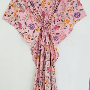 Handmade Floral Cotton Kaftan: Indian Block Print Maxi Dress, Vacation Outfit Women