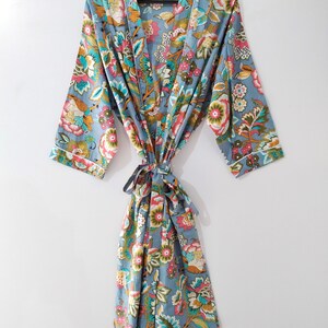 Floral Print Cotton Kimono Robe, Women Long Robe, Bridesmaid Robe, Dressing Dress, Bathrobe, Summer Robe, Bikini Cover Up, Comfy Nightwear