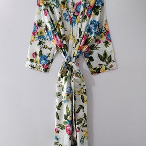 Elegant Floral Print Cotton Kimono, Women Robe, Bridesmaid Robe, Dressing Gown, Nightwear, Bathrobe, Beach Cover Up, Bikini Cover up