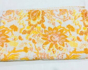 Trapunta Kantha In Cotone Fatta A Mano - Yuvancrafts - Stampa Floreale Tradizionale, Blu, 200x150 Cm