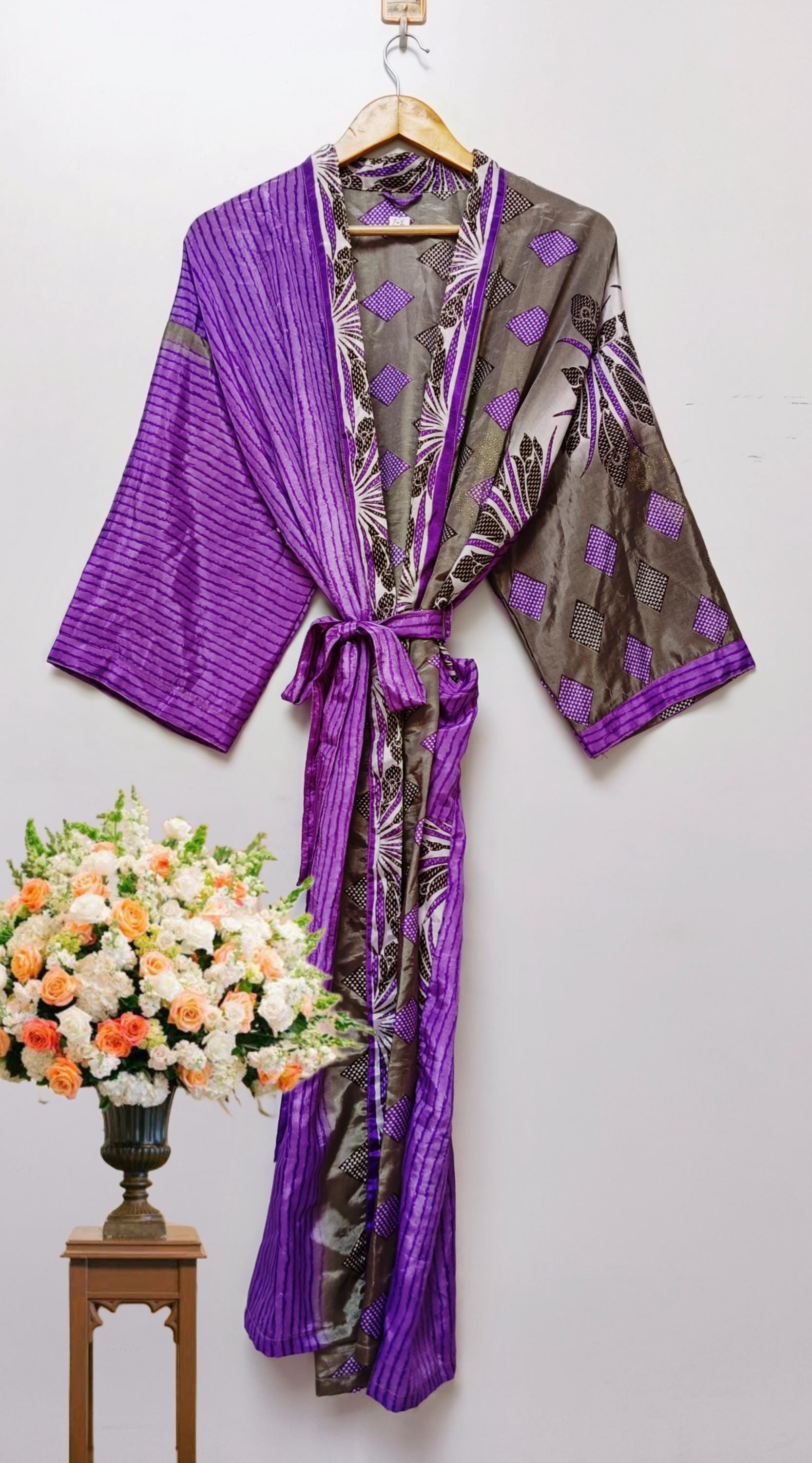 Polyester Silk Kimono Robe: Handmade Lightweight Boho Beach Cover-Up, Everyday robe