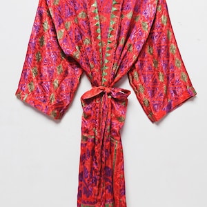 Vintage Polyester Kimono Morgonrock: Handgjord Boho Bikiniöverdrag, Lätt Resort Outfit