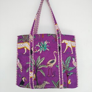 Quilted Cotton Handprinted Reversible Large multicolor Floral Tote Bag Eco friendly Sustainable Sturdy Grocery Shopping Handmade Boho bag