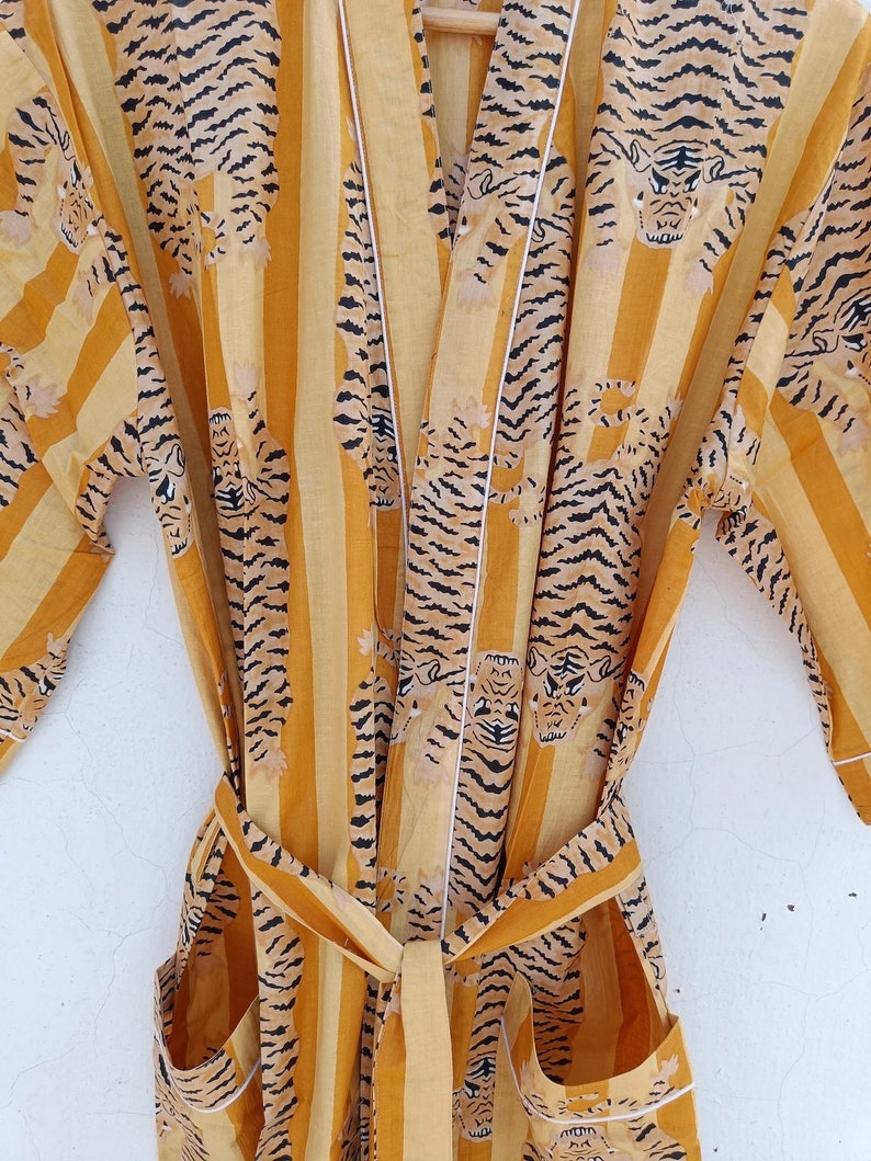 Tiger Print Kimono, Cotton Kimono, Japanese Kimono, Women Long Kimono ...