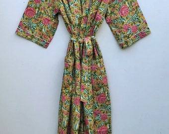 Cadeau pour la Saint-Valentin, Imprimé floral, Kimono 100 % coton, Robe de chambre de demoiselle d'honneur, Robe de chambre, Peignoir d'hiver, Vêtements de nuit, Vêtements de plage, Bikini dissimulé