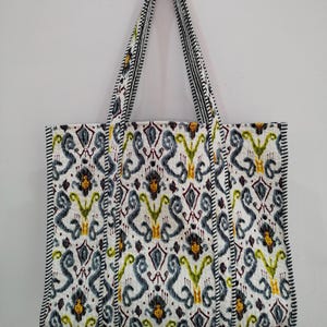 Quilted Cotton Handprinted Reversible Large multicolor Floral Tote Bag Eco friendly Sustainable Sturdy Grocery Shopping Handmade Boho bag