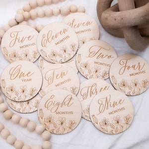 Ensemble de disques d'étape mensuels faits main avec motif floral - Accessoires photo pour la croissance de bébé - Première année de 12 personnes - Parfait comme cadeau de baby shower