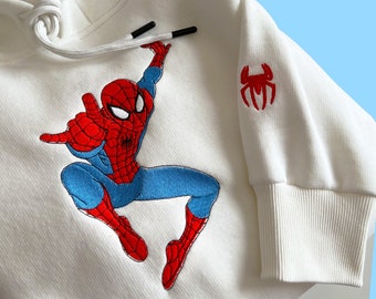 Spiderman Embroidered Hoodie; Spiderman embroidered sweatshirt; Spiderman embroidery; Spiderman Hoodies; Peter Parker sweatshirt