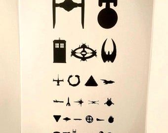 Starships Eye Chart Poster, Sci-Fi Optical Test (11x17 inch)
