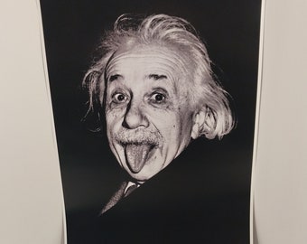 Albert Einstein Tongue Out Poster, Playful Portrait Print (11x17)