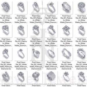May include: A collection of 48 platinum engagement rings with various styles of diamond settings. The rings are displayed in a grid format with a white background.