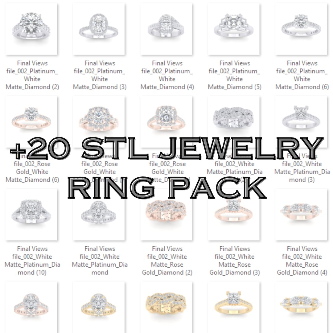 Regular Ring Models 20 Plus (PACK 5) STL Files/ 3d Cad Digital File / Jewelry Models / Ring ...