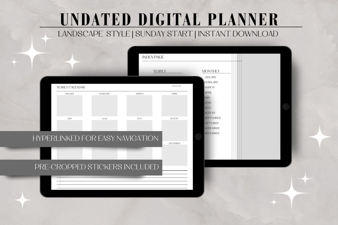 Digital Planner Undated Modern Planner Sunday Start Landscape iPad ...
