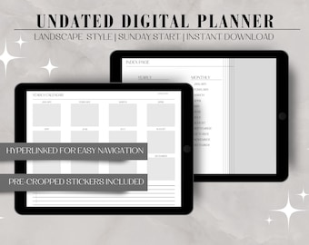 Digital Planner Undated Modern Planner Sunday Start Landscape iPad Planner Hyperlinked Planner For GoodNotes Weekly Planner Monthly Planner