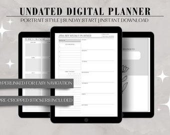 Digital Planner Undated Modern Planner Sunday Start Portrait iPad Planner Hyperlinked Planner For GoodNotes Weekly Planner Monthly Planner