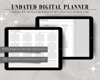 Digital Planner Undated Modern Planner Monday Start Landscape iPad Planner Hyperlinked Planner For GoodNotes Weekly Planner Monthly Planner