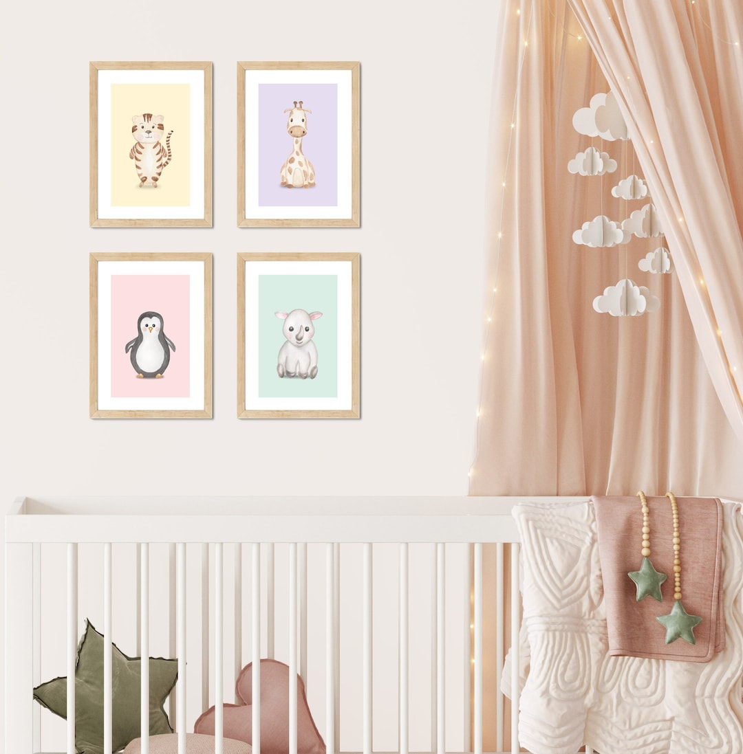 Cute Baby Animal Watercolour Pastel Nursery Wall Prints - Set of 4 X A5 ...