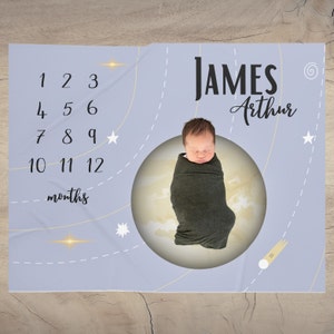 Personalized Milestone Blanket Baby Boy Blanket Baby Shower Gift with Name Month Tracker Monthly Age Growth Blanket Baby Cosmos Blanket