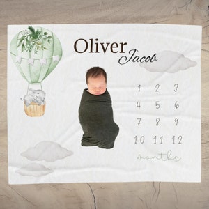 Personalized Milestone Blanket Baby Boy Blanket Baby Shower Gift with Name Month Tracker Monthly Age Growth Blanket Gender Neutral Blanket