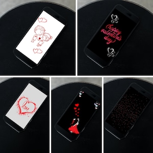 Valentine&#39;s Day Phone Wallpaper, Love and Hearts Background, Cute Aesthetic Wallpaper, Digital Art, Screensaver bundle