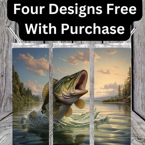 Largemouth Bass Lake Scene Tumbler Wrap Instant Download PNG Files for 20oz and 30oz Straight Skinny Tumblers - Fishing Enthusiast Gift