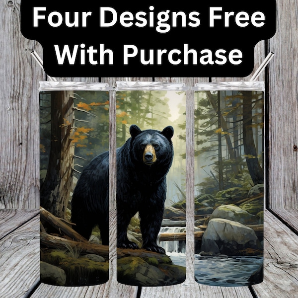 Black Bear in Great Smoky Mountains Tumbler Wrap Instant Download PNG Files for 20oz and 30oz Straight Skinny Tumblers