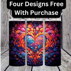 Coração psicodélico brilhante multicolorido tumbler wrap download instantâneo de arquivos PNG para copos retos e magros de 20 onças e 30 onças