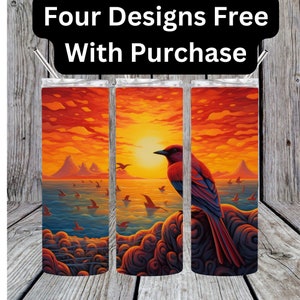 Pássaros brilhantes e ondas do oceano ao pôr do sol Tumbler Wrap Download instantâneo de arquivos PNG para copos retos e magros de 20 onças e 30 onças