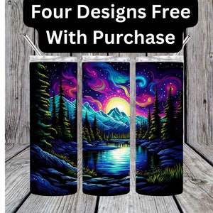 Northern Lights Aurora Borealis Blacklight Style Tumbler Wrap Instant Download PNG-bestanden voor 20oz en 30oz Straight Skinny Tumblers