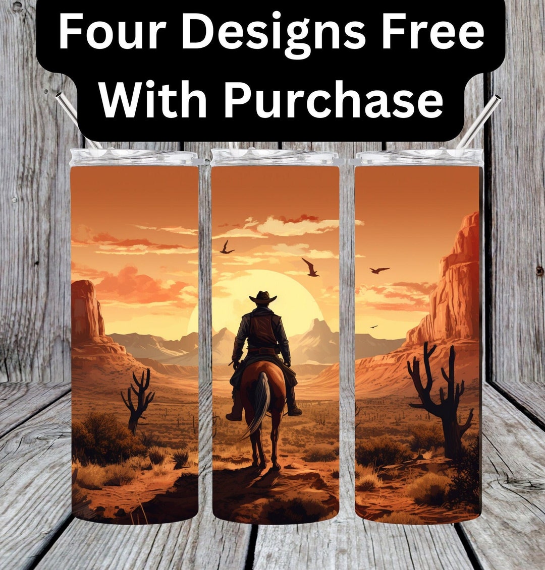 Cowboy Riding Into the Sunset Western Desert Tumbler Wrap Instant ...