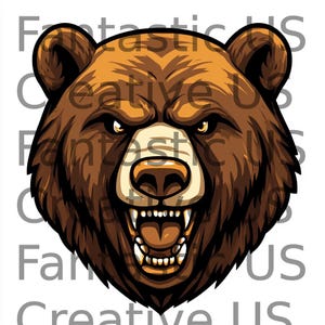 Download immediato del contorno della testa dell'orso grizzly, inclusi i file JPEG, SVG e PNG, perfetto per la stampa, il taglio e la sublimazione su varie superfici