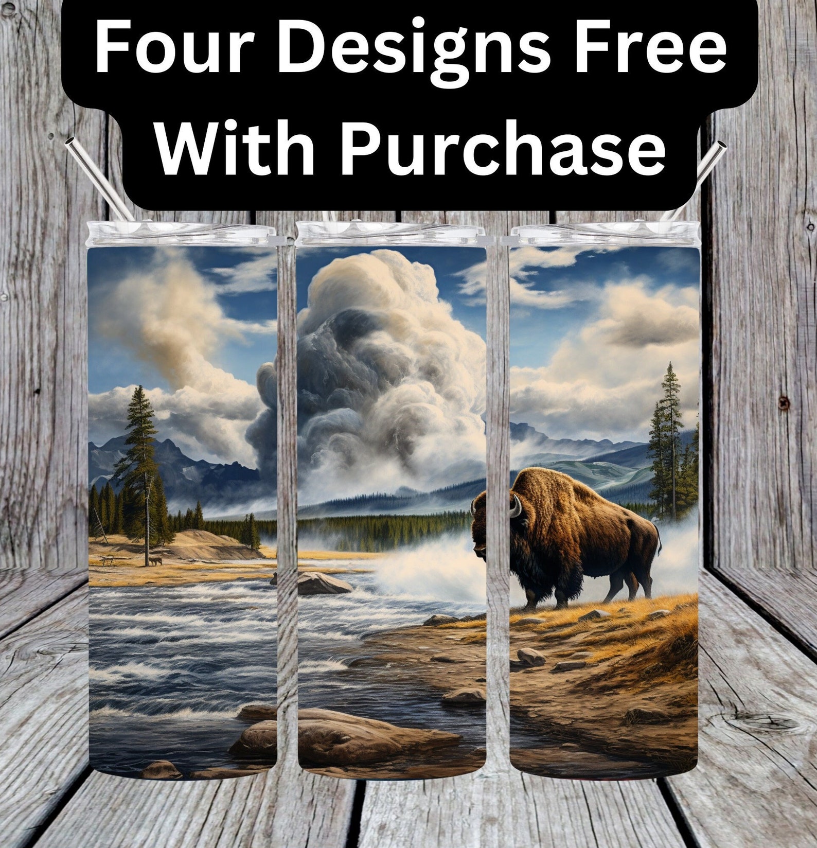 Bison in Yellowstone National Park Geyser Tumbler Wrap Instant Download