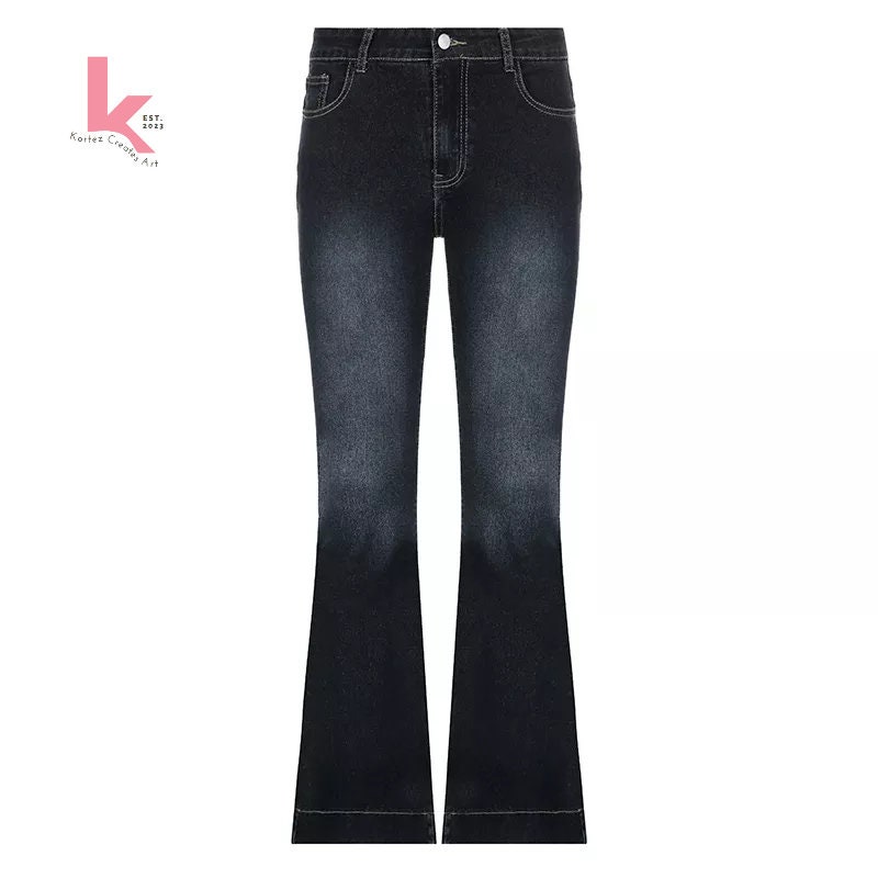 Y2K Flare Jeans, Retro Vintage Streetwear Low Waisted Denim Pants ...