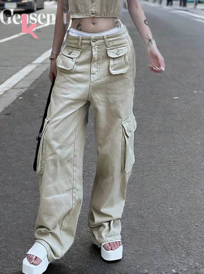 Y2K Khaki Cargo Pants (XS)