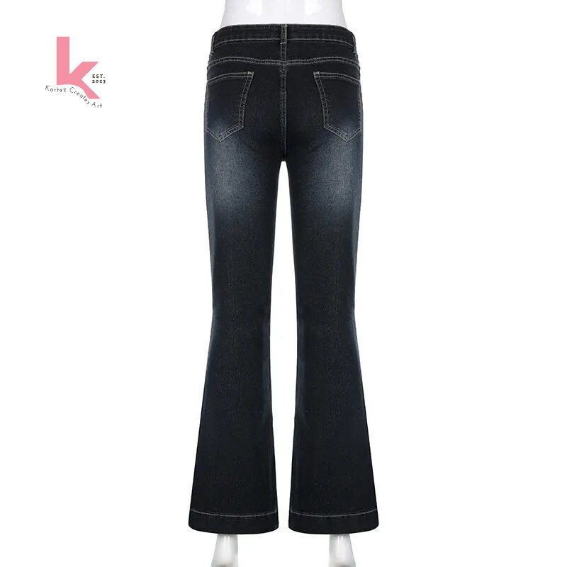 Y2K Flare Jeans, Retro Vintage Streetwear Low Waisted Denim Pants ...