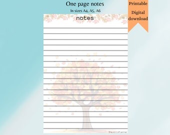 Digital notes page autumn theme, one page digital notes, autumn theme notes page,A4, A5, A6