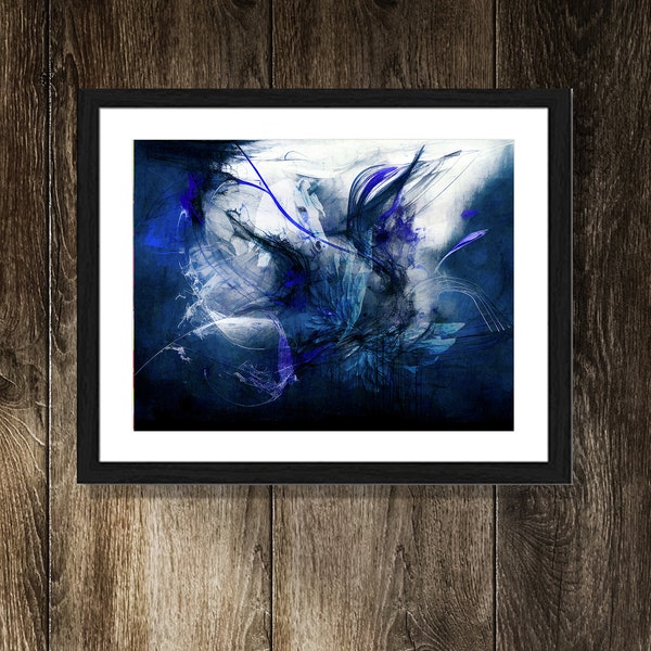 Unicorn Wings-Abstract digital colorful art Violet blue sapphire white artwork Modern art print Art piece Fun wall Cool art picture Painting