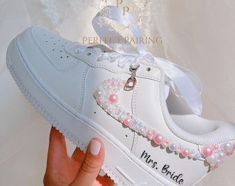 Zapatilla nupcial de boda Fuerza aérea personalizada 1 zapatilla de boda boda NOVIA Zapatillas de deporte Zapato de boda PERLAS Cristal Zapatos de boda personalizados