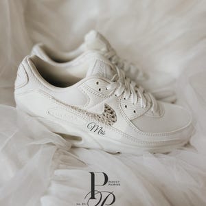 Personalized Bridal Sneakers Nike Air Max 90 Rhinestone Wedding Shoes Custom Bride Sneakers