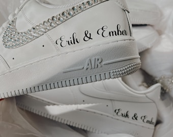 Personalized Rhinestone Wedding Sneakers - Custom Bridal Air Force 1